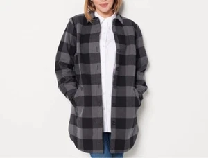 Joan Rivers grey/black buffalo check jacket with fleece lining Size M buttons - Picture 1 of 21