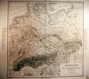 ALEMANIA Oro-Hidrográficamente editado, grabado por Adolf Gräf 1848-Weimar - Imagen 1 de 3