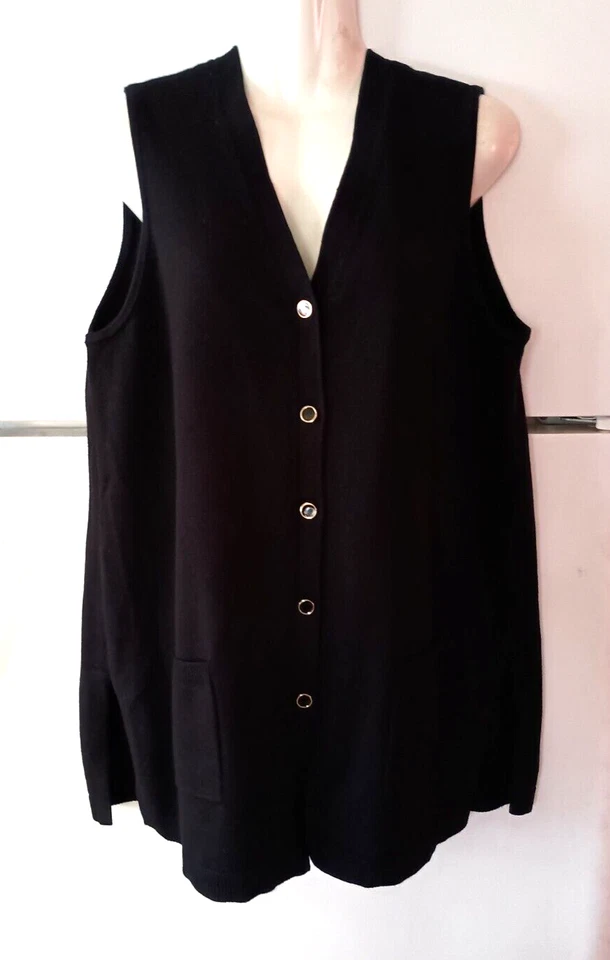 NUEVO CHALECO ANNE KLEIN NEGRO CON BOTONES Y ABERTURAS LATERALES TALLA XL $99 PRECIO DE VENTA SUGERIDO POR EL FABRICANTE Foto 1 de 4