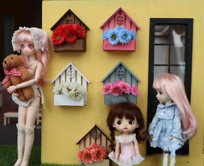 2PC Handmade Dollhouse Miniature 1:12 Scale Wall Hanging Flower Stand Mailbox - Image 1 of 4