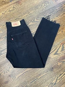 LEVIS 501 BLACK Jeans 32x29 Women’s Vintage 90s USA Very Dark Dye Wash Raw Hem - Picture 1 of 11