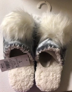 Damen Plüsch Scuff Hausschuhe Xhilaration grau Samt geschlossene Zehenpartie gemütliche Bommel S 5-6 - Bild 1 von 4