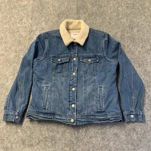 Chaqueta vaquera antigua azul marino para mujer L azul Sherpa forrada camionero occidental cálida - Imagen 1 de 13