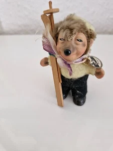 alter kleiner DDR Mecki Mecky Puppe Kunststoff DDR-ca. 8 cm mit Ski aus Oberhof - Bild 1 von 4