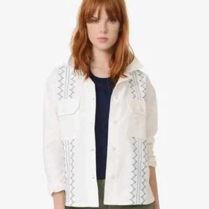 EL GRANDE. Chaqueta Abrigo Ejército Blanco Algodón Bordado Detalle Azul 0 XS M Talla Grande - Imagen 1 de 14