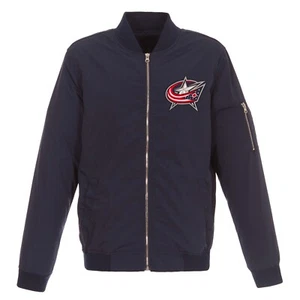 NHL Columbus Blue Jackets JH Design Lightweight Nylon Bomber Jacket Navy - Picture 1 of 3