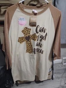 Simply Faithful T Shirt "Can I Get A Amen" Raglan 3/4 Sleeve Size XL - Picture 1 of 2