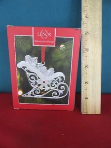 303. LENOX Sparkle and Scroll Frosted Multi Santa's Sleigh Christmas Ornament - Picture 1 of 5
