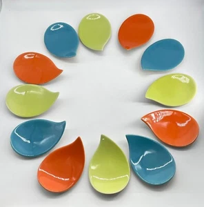 12 Crate & Barrel Appetizer Plates Comma Tear Drop Tapas Orange Green Aqua 5.5" - Picture 1 of 8