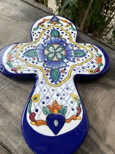 2003 APF Inc Ceramica Decorazione Parete Croce Arte Popolare Colori Vibranti Arte Glass Messico - Foto 1 di 8