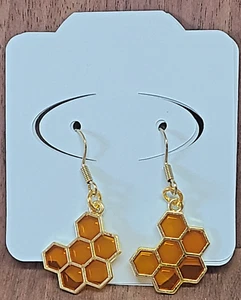 Hermosos e inusuales pendientes de panal amarillo dorado ganchos de oro - Imagen 1 de 3