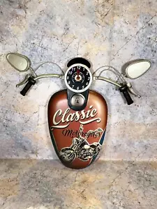 Vintage Motorcycle Metal Wall Clock Classic Biker Decor Retro Bike Design - Picture 1 of 6