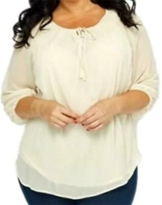 Top túnica caftán crema transparente talla grande para damas corbata cuello agujero llave nuevo con etiquetas para mujeres - Imagen 1 de 3