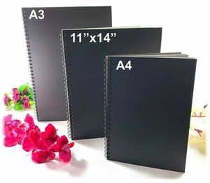 3 Sizes Spiral 120pgs Black Guest Book Photo Booth Album Scrapbook Wedding A4 A3 - Picture 1 of 20
