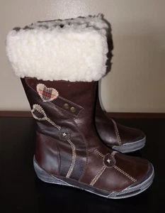 NEW Girls UMI brown Heart Boots 8" tall side zipper size 11.5 - Picture 1 of 5