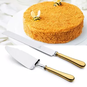2 Piece Wedding Cake Knife and Server Set,Gold 18/10 Stainless Steel Dessert ... - Picture 1 of 7