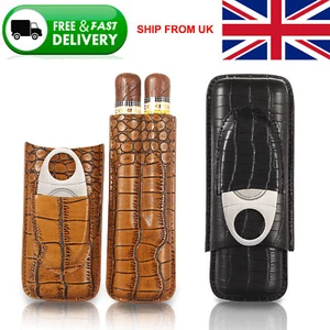 Galiner Leather Travel Cigar Case Humidor 2 Tubes Holder Cigar Cutter Portable - Picture 1 of 15