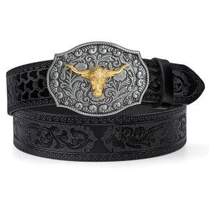 TRIWORKS Western Cowboy Cowgirl Cintura da Uomo Western Fibbia Cintura 1,5" Larga Fl... - Foto 1 di 7