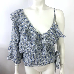 Maeve Anthropologie Medium Pullover Tank Top Bow Tie Blouse Blue Pineapple - Picture 1 of 10