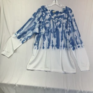Top tejido Kori America XL blanco/azul tie dye suave de gran tamaño nuevo con etiquetas para mujer - Imagen 1 de 6