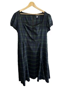 Collectif Blue Green Tartan Retro Vintage Style Dress Size UK 20 50s Style - Picture 1 of 12