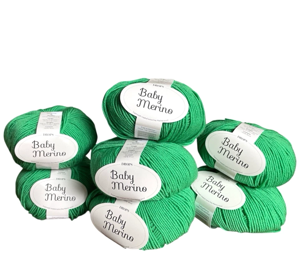 Drops Baby Merino 100% Merino Wool 7 Balls ea  50 g 191 yds Vibrant Green NWT - Image 1 of 4