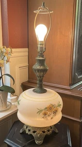 Vintage EF EF Industries Inc handbemalte Glas Tischlampe Bronze Bass 3 Wege RAR - Bild 1 von 13