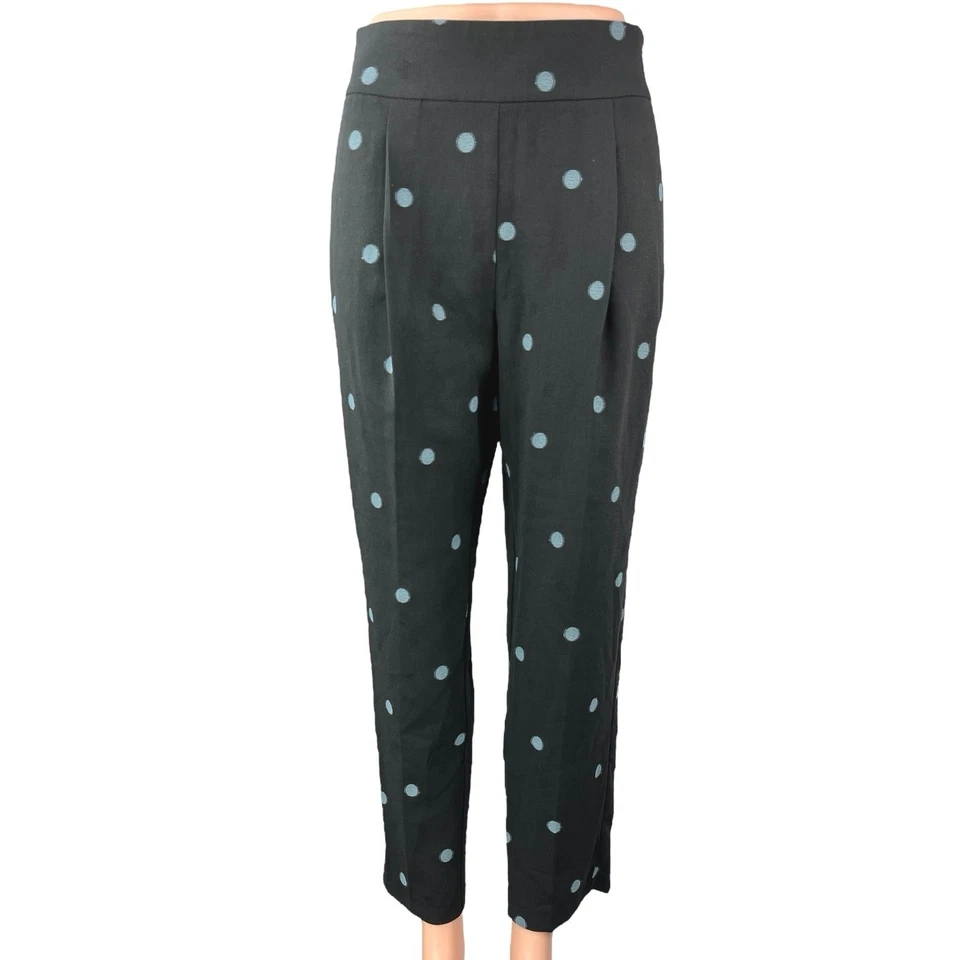 Pantalón Zara Negro Azul Lunares Cónico Cintura Alta Plisado Corto Tobillo Pantalones S Foto 1 de 4