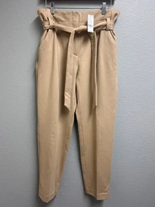 NY&co paper bag waist cropped pants women’s 10 beige khaki - Picture 1 of 9