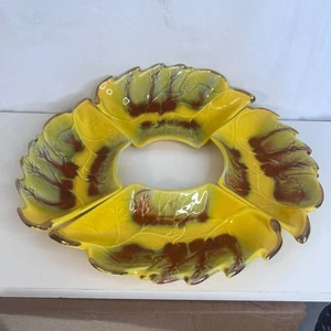 California Pottery MCM Chip Snack Trays Lazy Susan #814 Leaf Design TRAYS ONLY - Picture 1 of 7