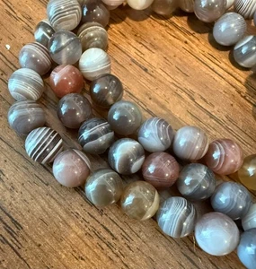 THREE (3) 16" Strand Natural BOTSWANA AGATE Gemstone  Beads 8mm - Beautiful! - Picture 1 of 3