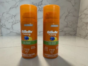 2pk Gillette Fusion 5 Ultra Sensitive Shave Gel Shaving Travel Size Cans 2.5 oz - Picture 1 of 6