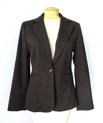 Chaqueta Blazer Casa Blanca Mercado Negro Punteado Rayas 1 Botón Carrera Oficina 6 Foto 1 de 4