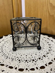 Home Interiors Candleholder ~ Votive Leaded Iron Glass ~ Vintage - Picture 1 of 7
