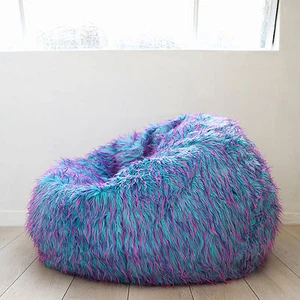 New Ivory & Deene Retro Shaggy Fur Beanbag Cover Blue Pink Chair Soft Bean Bag - Picture 1 of 8