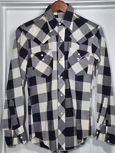 VTG H Bar C Ranchwear Western Womens Shirt Pearl Snap Blue Plaid Long Sleeve - Picture 1 of 9