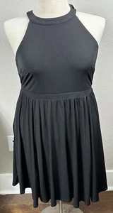 Torrid Womens Black Halter Skater Dress With Pockets, Keyhole Size 1 (14-16) NEW - Picture 1 of 10