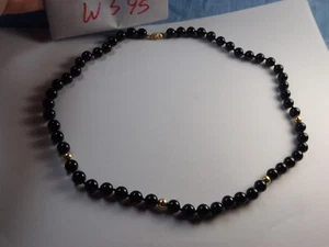 21.5" Long Strand Onyx 8mm Bead Necklace w 14k 6mm Gold Accent Bead & 14K Latch - Picture 1 of 18