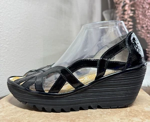 Fly London Sandals Womens 39 US 8.5 Yadi Patent Leather Slip On Wedge Shoes - Picture 1 of 12