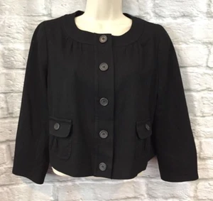 J Crew Damen schwarz Wolle Cropped Mandarin Kragen gefüttert Knopf Jacke Größe 8 - Bild 1 von 8
