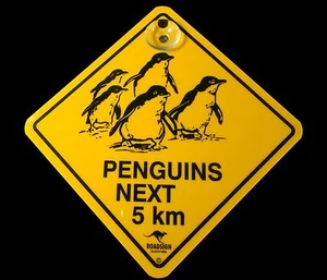 Australian Made Souvenir Roadsign Car Window Suction Swinger Penguin Sign - Picture 1 of 3