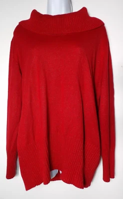Vtg Jaclyn Smith XXL Sweater Cowl Neck Red Cable Knit Sparkly 90s Holiday Festiv - Image 1 of 4