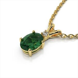 Oval Cut 3.05 Carat Emerald Diamond Pendant in Solid 14K Yellow Gold Pendants