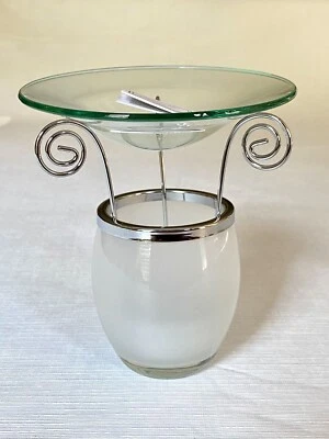 Vela de granero blanca vidrio esmerilado y plata hogar fragancia calentador de aceite regalo votivo Foto 1 de 4