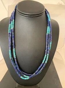 Blue Lapis & Turquoise 3 Strand Navajo Sterling Silver Necklace 21” 01011 - Picture 1 of 12