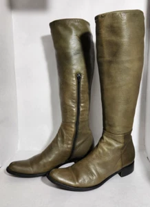 BARNEY'S NEW YORK WOMANS KNEE HIGH BOOTS GREEN LEATHER WITH ZIPPER SIZE 7.5 US - Picture 1 of 24