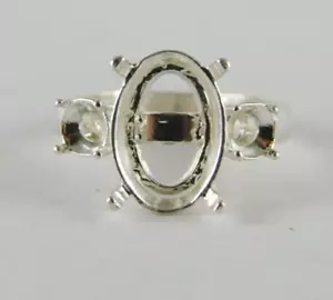 6671 Sterling Silver Ring Setting, 14x10 Oval & (2) 4.5 mm Rd Accents, Size 8 - Picture 1 of 5