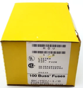 Box mit 100 Bussmann MDV1/8 250 Volt 1/8 Amp Zopf Slow Blow Glassicherungen - Bild 1 von 11