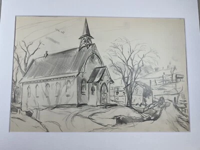 Bruce Handiside Mitchell Lápiz Boceto Iglesia Ciudad Rural Arte Dibujo Estudio Foto 1 de 4