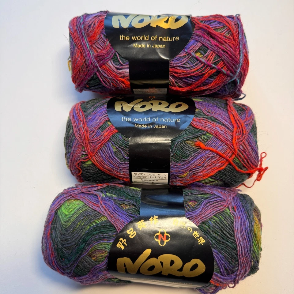 HILO CALCETÍN NORO KUREYON 3 madejas - 459 yardas lana ea/nylon - rojo, púrpura, verde Foto 1 de 4